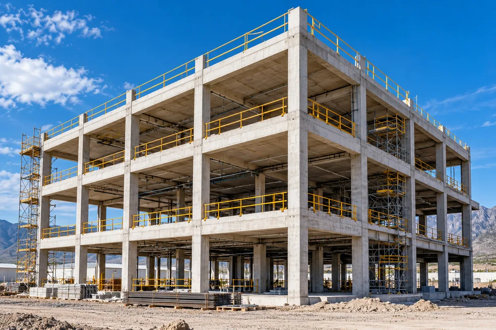 Estructura de un edificio industrial en construcción